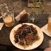 Tacos with two sauces, mushrooms and beans at Arte Sano in Holbox