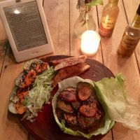 The chickpea burger with a lettuce wrap to make it totally Vegan.  And it was so good!  at Arte Sano in Holbox