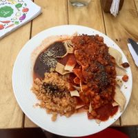 Chickpea al Pastor chiliquiles ! I could eat these everyday! at Arte Sano in Holbox