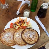 The Vegan hotcakes, so filling and so amazing ! at Arte Sano in Holbox
