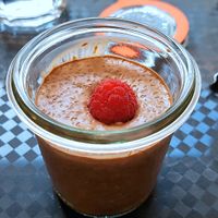 Pudding with chocolate, chia grains and raspberry at Silex & Fourchette in Toulouse