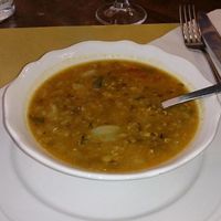Lentil soup at Bibliothe in Rome