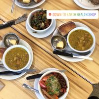 Dill potato soups, Buddha bowl, and roasted veggie salad  at Down to Earth in Fort Nelson