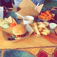 hummus app, BBQ jack, sweet potato fries and yucca fries. my Nan got the chili lime fajita tacos at The Dragonfly in Ocala
