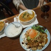 Gado-Gado (front), Lodeh (back) and steamed rice at Hut & Soul in Adelaide
