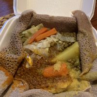 Veggie combo with fresh lentil misir wot  at Blue Nile in Victoria