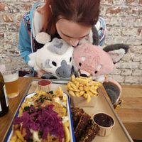 Fries and tenders (triangles). The bigger pot was my partners non-vegan poutine. at Patatak - Saint-Gilles in Brussels