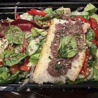 Nice chopped salad and I gobbled that olive covered bread right up   at Beauty & Essex in Las Vegas