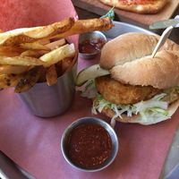 Fried chick’n sandwich  at Beertown Public House in Burlington