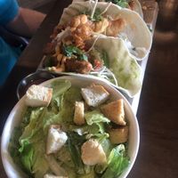 Cesar and fish tacos (vegan) at Beertown Public House in Cambridge