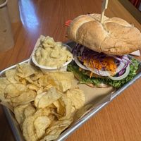 Veg burger and Mac n cheese   at Kelley Farm Kitchen in Harpers Ferry