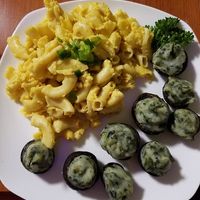 Mushroom appetizer and side of baked macaroni & cheese at Kelley Farm Kitchen in Harpers Ferry