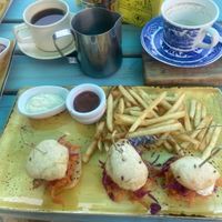Frickin Chick’n sliders and fries!  at Lemonwood Eatery in Okato