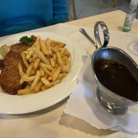 Soja schnitzel with delicious sauce  at Ulis Schlemmertreff in Baden Baden