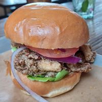Fried Oyster Mushroom Po'boy (vegan) at Grass Roots Kitchen in Tarrytown