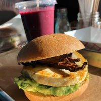 Vegan egg breakfast sandwich  at Grass Roots Kitchen in Tarrytown