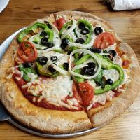 Veg Out pizza on GF crust at Mellow Mushroom - Brier Creek Pkwy in Raleigh