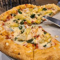 Vegan pizza with artichokes at Mellow Mushroom in Fayetteville