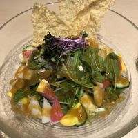 Salad with fried tofu skins at Musubi in Tokyo