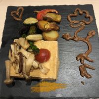 Tofu steak with veggies and miso paste sauce at Musubi in Tokyo