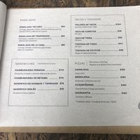 Menu at Cafetería Tambien in Puebla