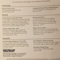 Vegan Menu November 2018 at The Watermill in Dorking