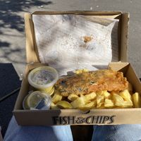 The main event. The tofish was perfect, the mushy peas and vegan tartare sauce came free! This is a regular size portion: £3.95 + £1.60 for chips, and I was full.  at Gino's Fryer  in Largs