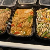 Left to right: Veggie pineapple fried rice, Veggie peanut curry noodles, Veggie pad Thai  at Nu-Thai Bistro in Grand Rapids