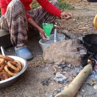 Outdoor cooking.... Yumm! at Mountain View Eco Farm in Lekhnath