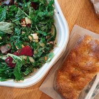 Mushroom salad from their menu+rosemary focaccia at sweetgreen - Logan Circle in Washington