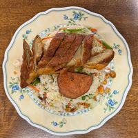 Fried rice, crispy fried 'duck'. at Jade-Imbiss in Dusseldorf