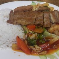 Mock duck sweet and sour at Jade-Imbiss in Dusseldorf