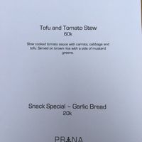 Specials menu at Prana Center in Da Lat