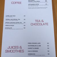Drinks menu at Prana Center in Da Lat