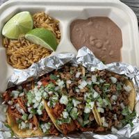 El pastor and carne asada tacos at Nissi Vegan in Austin