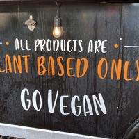 Close up of truck messaging  at Nissi Vegan in Austin