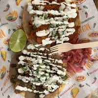 Chalupas with picadillo and chicheron   at Nissi Vegan in Austin