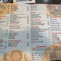 Menu at Dosa Park in Oxford