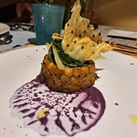 Chickpea pie with crispy wafer at Country Relais Coroncina in Belforte Del Chienti