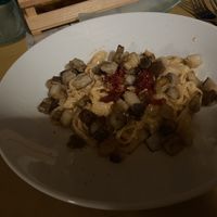 Tagliatelle con melanzane e pomodori secchi  at Country Relais Coroncina in Belforte Del Chienti