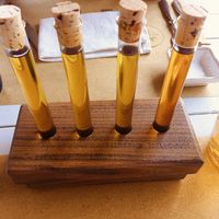 Sample of olive oils at Country Relais Coroncina in Belforte Del Chienti