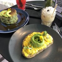 Pancakes and toast with mango curry hummus  at The Avocado Show in Brussels