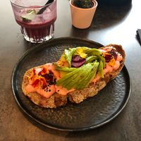 Beet hummus avocado toasts at The Avocado Show in Brussels