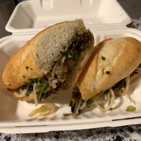 Pho sandwich which came with a cup of broth to dip in.  at St. Veg in Rockville