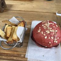 Vegan burger  at The Open Kitchen in Monteverde