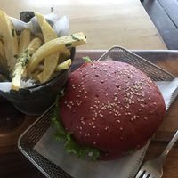 Vegan burger  at The Open Kitchen in Monteverde
