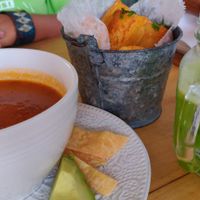 Vegan azteca soup, yucca fries, mint lemonade at The Open Kitchen in Monteverde