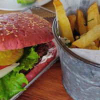 Vegan burger at The Open Kitchen in Monteverde