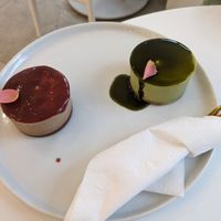 Au cacao with strawberry sauce, matcha at Planthropie in Birmingham