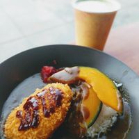 Vegan curry with potato croquette at Back Room in San Francisco